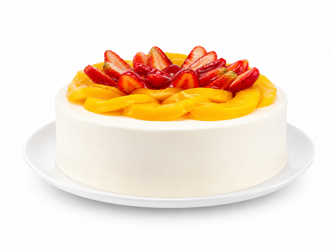 Pastel de frutas frescas de Pastelerías Marisa con vainilla, crema y fresas para celebraciones especiales.
