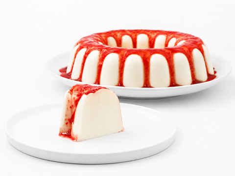 Gelatina delicia de yogurt de Pastelerías Marisa, postre artesanal de yogurt con cobertura de frutos rojos y textura cremosa.