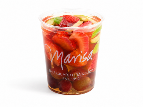 Gelatina suspiro de frutas sin azúcar de Pastelerías Marisa, postre artesanal con frutas, elaborado sin azúcar añadida.