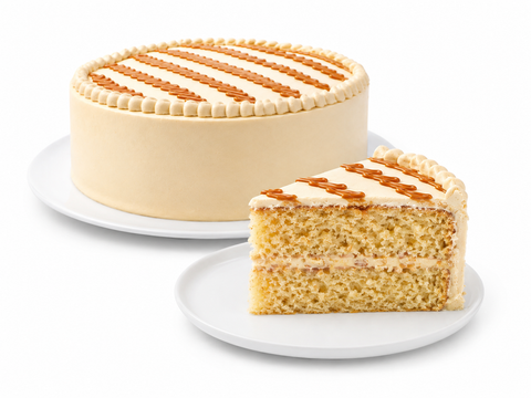Pastel Dulce de Leche de Pastelerías Marisa bañado en tres leches, relleno de crema pastelera y cubierto con dulce de leche.