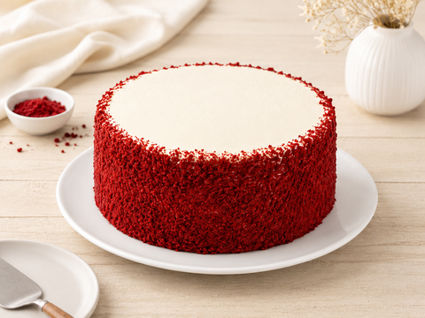 Pastel Red Velvet de Pastelerías Marisa con suave pan rojo y betún de queso crema.