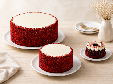 Pastel Red Velvet de Pastelerías Marisa con suave pan rojo y betún de queso crema.