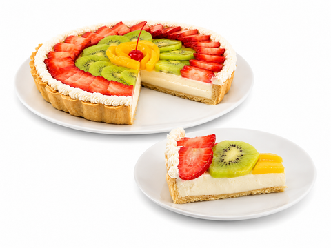 Pay de queso con frutas de Pastelerías Marisa, postre artesanal con relleno cremoso de queso y frutas frescas.