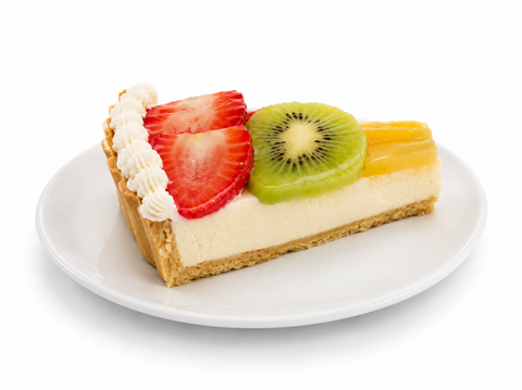 Pay de queso con frutas de Pastelerías Marisa, postre artesanal con relleno cremoso de queso y frutas frescas.