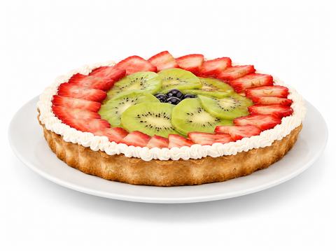 Pay de queso con frutas sin azúcar de Pastelerías Marisa, postre artesanal con relleno cremoso de queso y frutas frescas, elaborado sin azúcar añadida.