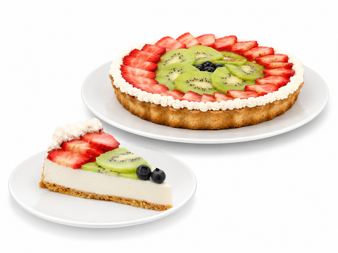 Pay de queso con frutas sin azúcar de Pastelerías Marisa, postre artesanal con relleno cremoso de queso y frutas frescas, elaborado sin azúcar añadida.