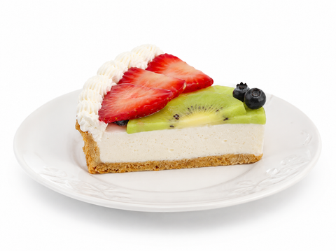 Pay de queso con frutas sin azúcar de Pastelerías Marisa, postre artesanal con relleno cremoso de queso y frutas frescas, elaborado sin azúcar añadida.